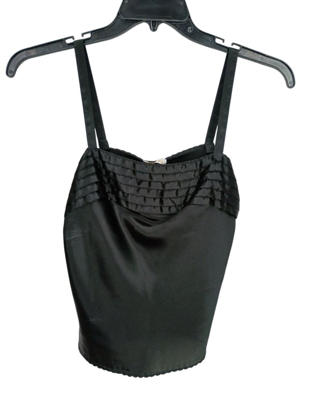 Lucie Ann Black Satin Camisole Lingerie Pleated Bust & Adjustable Straps‎ Small